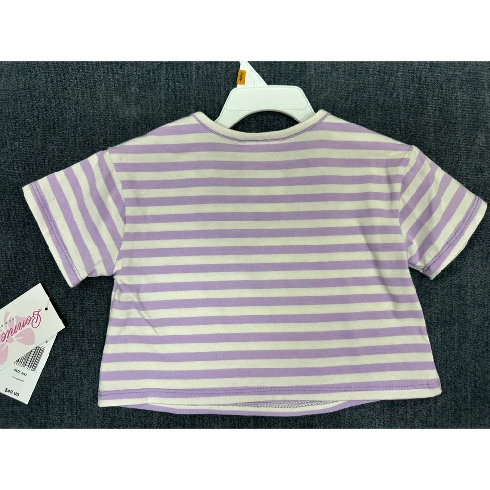 Bonnie Jean Girls Lavender Striped Floral‎ T-Shirt and Tiered Skort Set 3T NEW